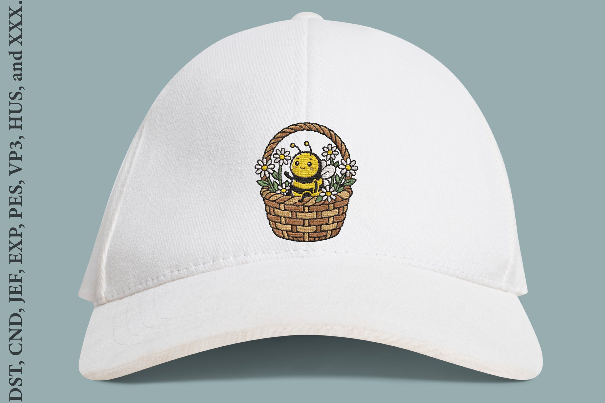 Cute Bee Basket with Daisies Embroidery Design – Adorable Bee & Daisy Flower Machine Embroidery Pattern, Garden Floral Embroidery Design
