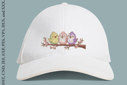 Cute Colorful Birds Embroidery Design – Adorable Bird Machine Embroidery Pattern, Bright Nature & Bird Embroidery Design