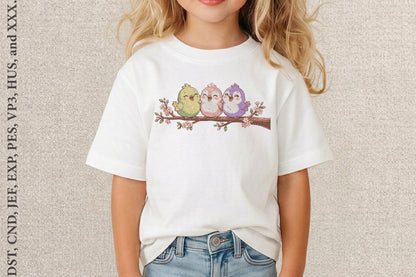Cute Colorful Birds Embroidery Design – Adorable Bird Machine Embroidery Pattern, Bright Nature & Bird Embroidery Design