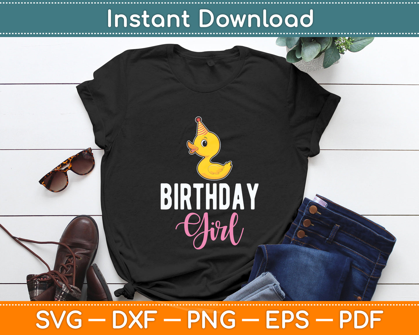 Cute Birthday Girl Duck Svg Png Dxf Digital Cutting File