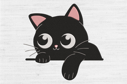 Cute Black Cat Embroidery Design – Adorable Halloween Kitty Machine Embroidery Pattern, Spooky Black Cat Embroidery Design