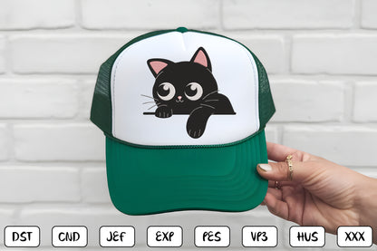 Cute Black Cat Embroidery Design – Adorable Halloween Kitty Machine Embroidery Pattern, Spooky Black Cat Embroidery Design