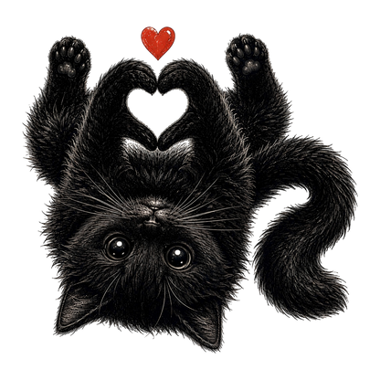 Cute Black Cat Heart Paws PNG