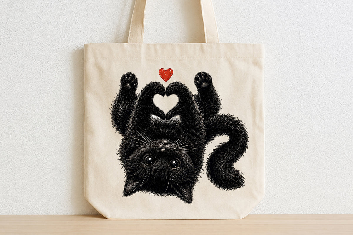 Cute Black Cat Heart Paws PNG