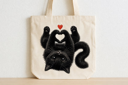 Cute Black Cat Heart Paws PNG