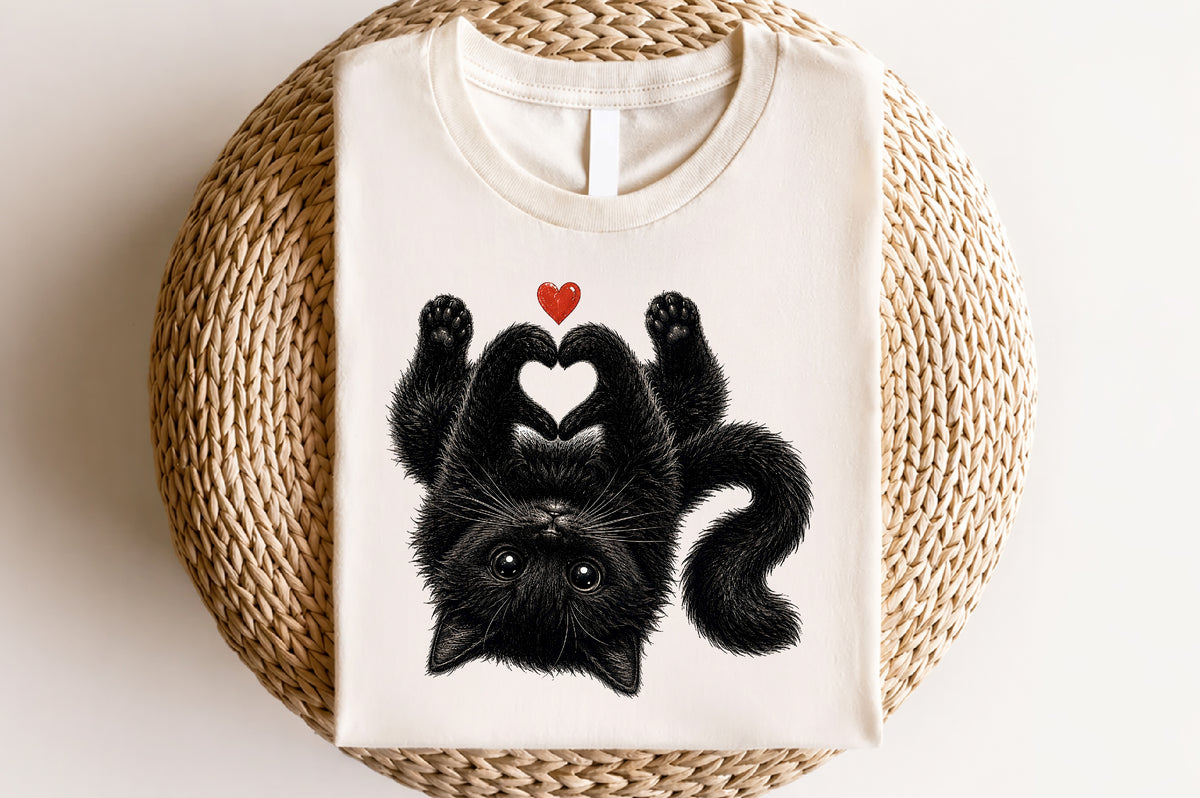 Cute Black Cat Heart Paws PNG