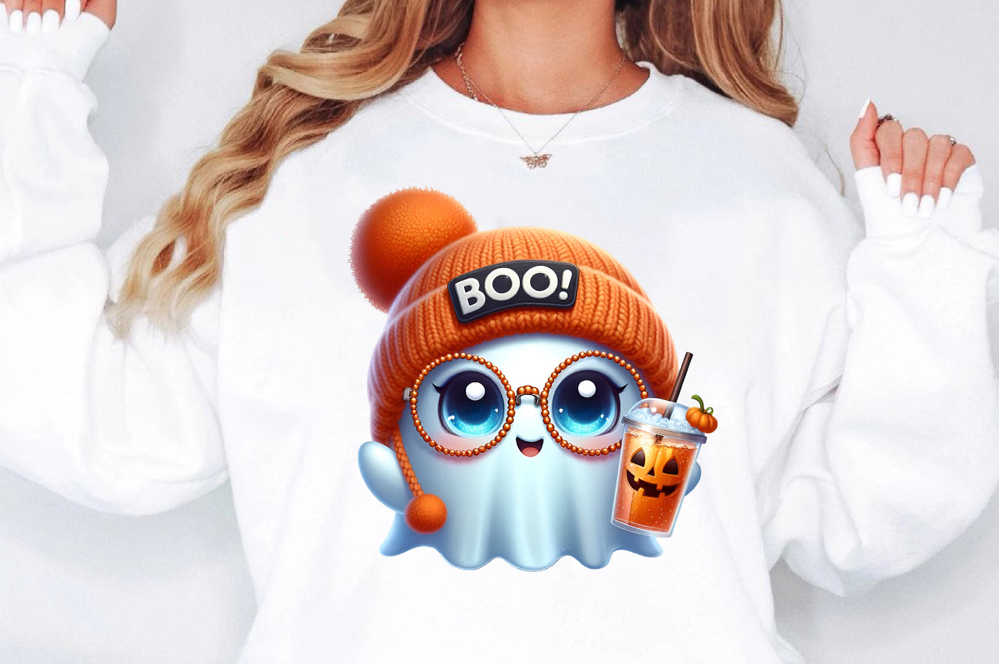 Cute Boujee Ghost Halloween PNG Boo Ghost Pumpkin Drink Sublimation