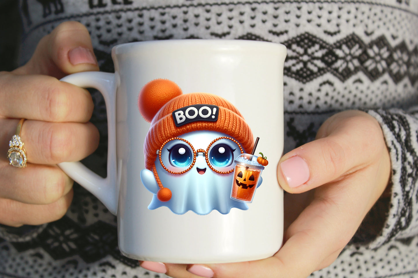 Cute Boujee Ghost Halloween PNG Boo Ghost Pumpkin Drink Sublimation