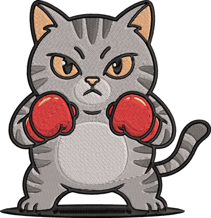 Cute Boxing Cat Embroidery Design, Funny Cat Machine Embroidery Pattern, Adorable Boxer Cat Embroidery Design