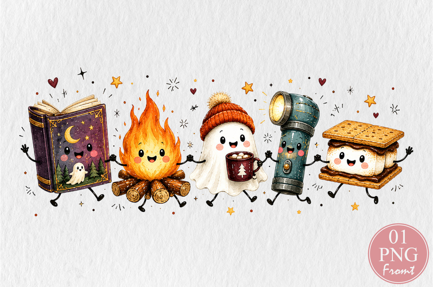 Cute Camping Ghost Halloween PNG Campfire Lantern S'mores Spooky Sublimation