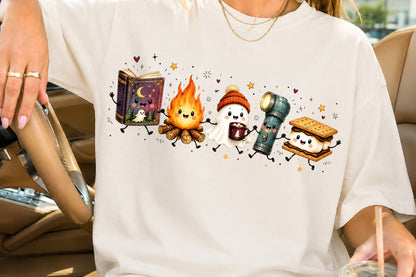 Cute Camping Ghost Halloween PNG Campfire Lantern S'mores Spooky Sublimation