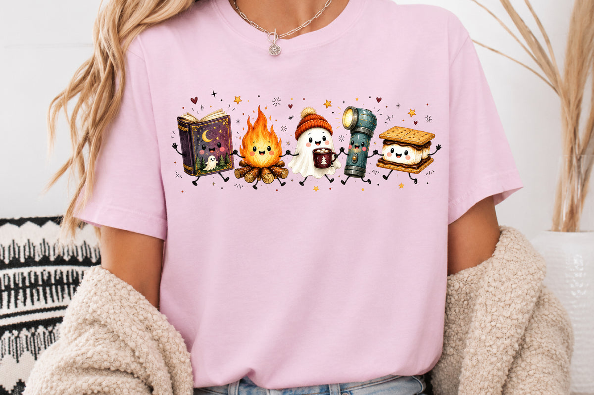 Cute Camping Ghost Halloween PNG Campfire Lantern S'mores Spooky Sublimation