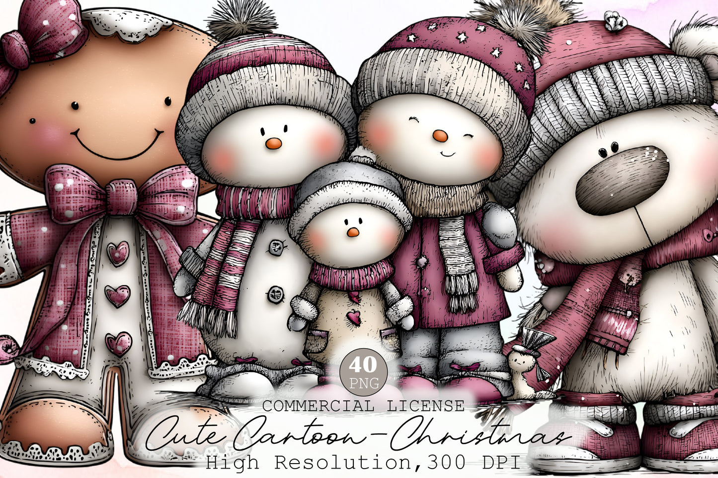 Cute Cartoon Christmas Clipart PNG Bundle Commercial Use