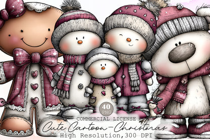 Cute Cartoon Christmas Clipart PNG Bundle Commercial Use