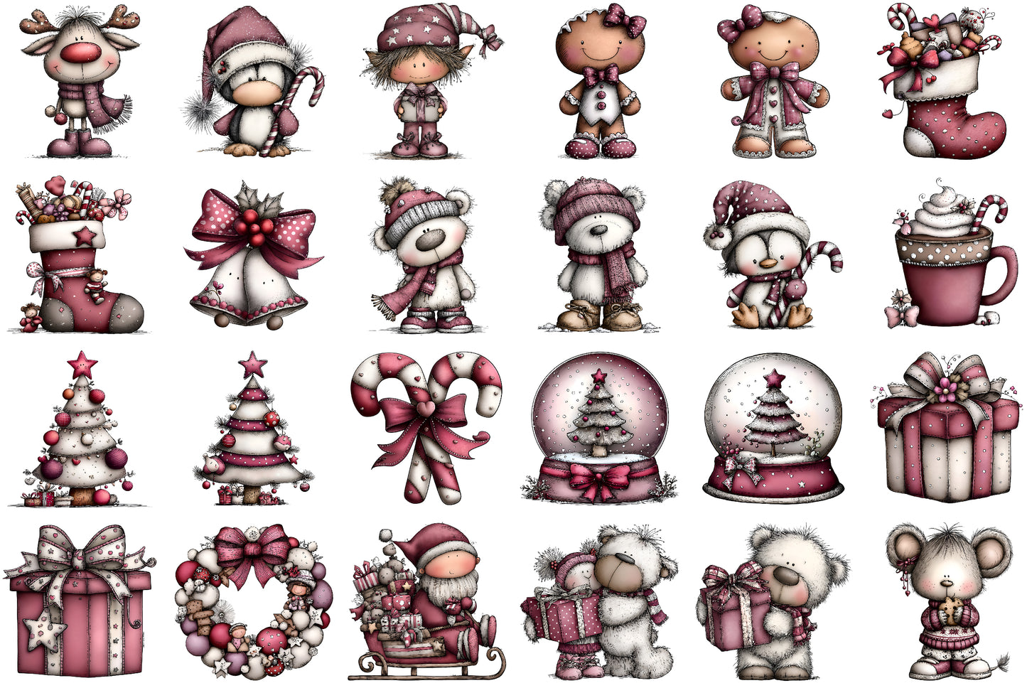 Cute Cartoon Christmas Clipart PNG Bundle Commercial Use