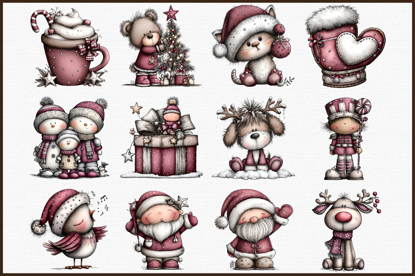 Cute Cartoon Christmas Clipart PNG Bundle Commercial Use
