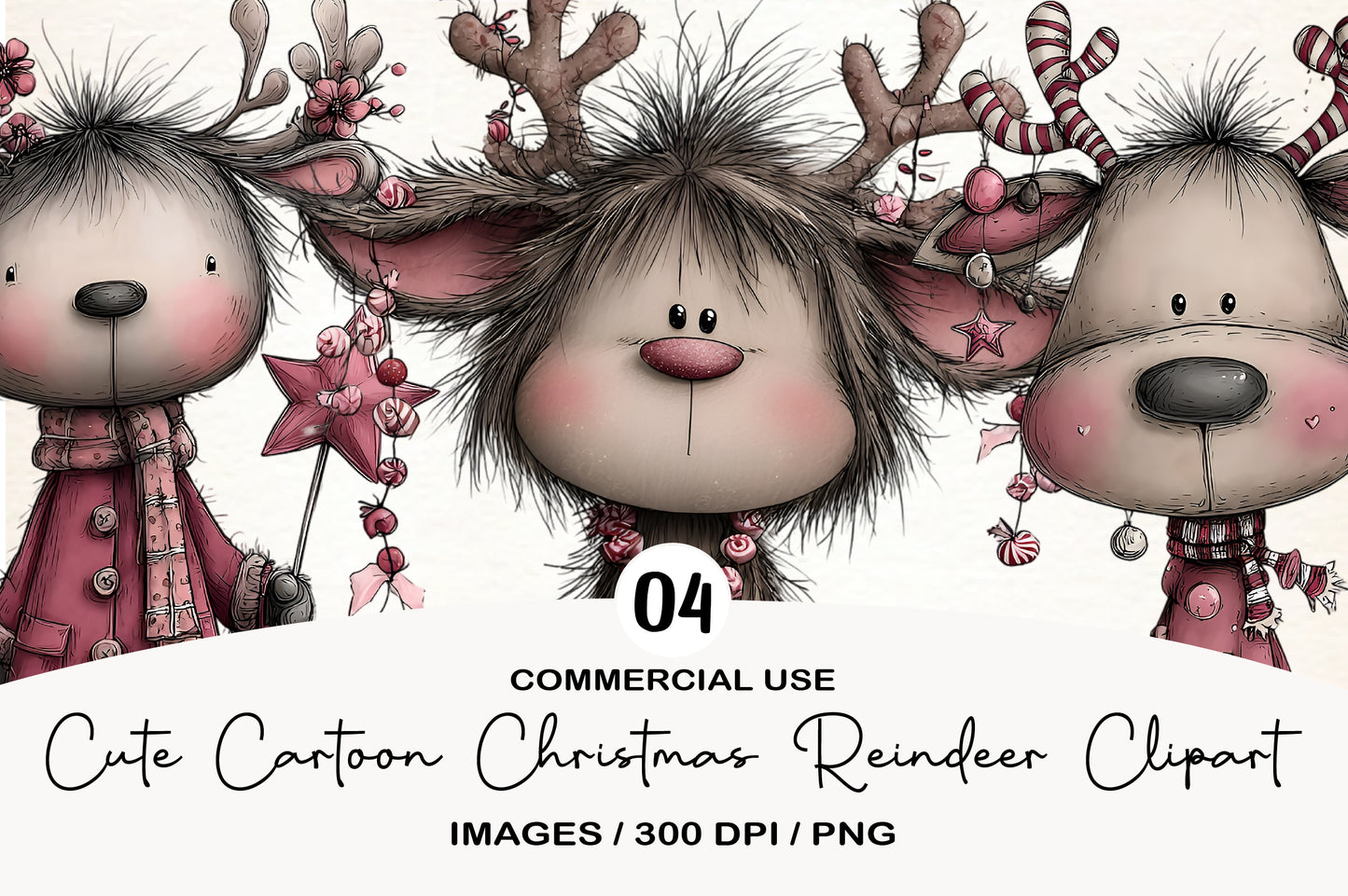 Cute Cartoon Christmas Reindeer PNG | Reindeer Clipart | 4 PNG