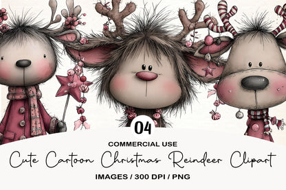 Cute Cartoon Christmas Reindeer PNG | Reindeer Clipart | 4 PNG