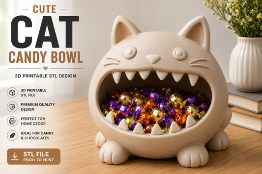 Cute Cat Candy Bowl 3D STL File