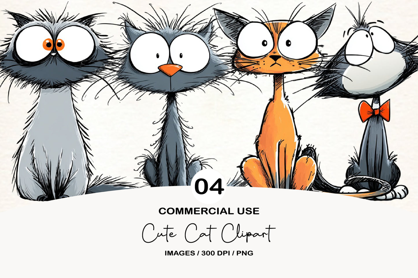 Cute Cat Clipart PNG Bundle | Adorable Watercolor Cat Clipart | Kawaii Cat PNG