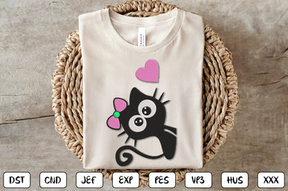 Cute Cat Embroidery Design – Adorable Kitty Machine Embroidery Pattern, Sweet Cat Embroidery Design