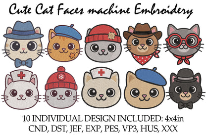 Cute Cat Faces Embroidery Bundle