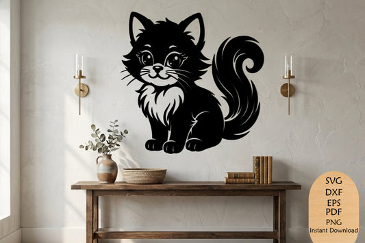 Cute Cat Laser Cut SVG, Kawaii Cat Wall Art & Craft Design