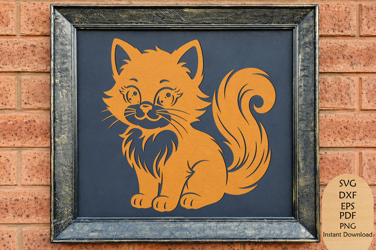 Cute Cat Laser Cut SVG, Kawaii Cat Wall Art & Craft Design