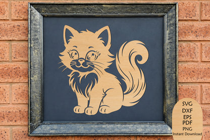 Cute Cat Laser Cut SVG, Kawaii Cat Wall Art & Craft Design