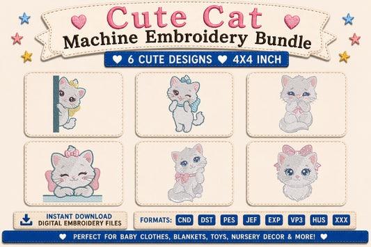 Cute Cat Embroidery Bundle
