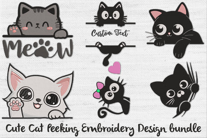Cute Cat Peeking Embroidery Design Bundle – Adorable Kitty Machine Embroidery Patterns, Playful Cat Embroidery