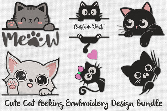 Cute Cat Peeking Embroidery Design Bundle – Adorable Kitty Machine Embroidery Patterns, Playful Cat Embroidery