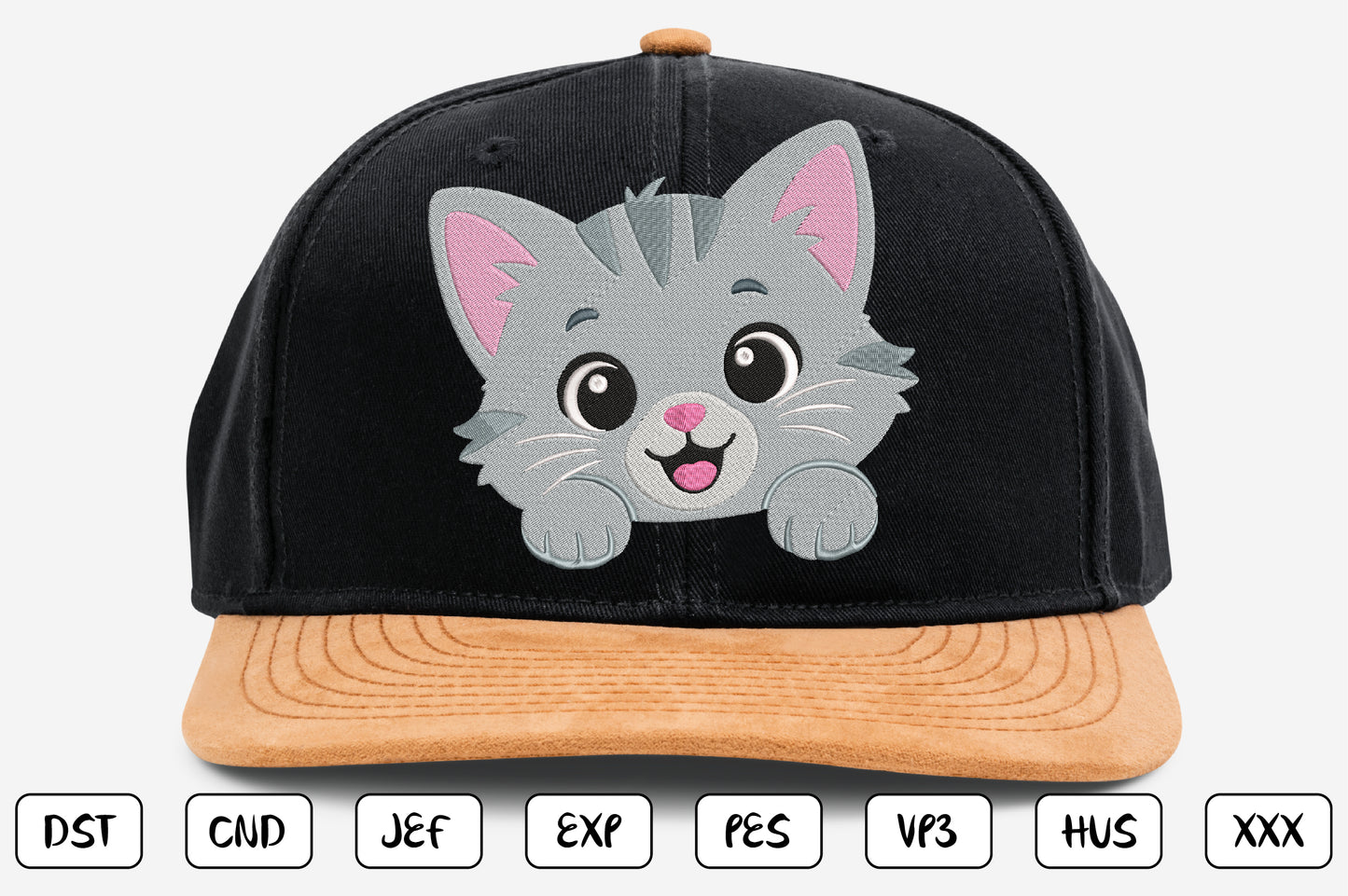 Cute Kitten Peeking Embroidery Design, Adorable Cat Face Machine Embroidery Pattern, Kawaii Gray Kitten Embroidery Design