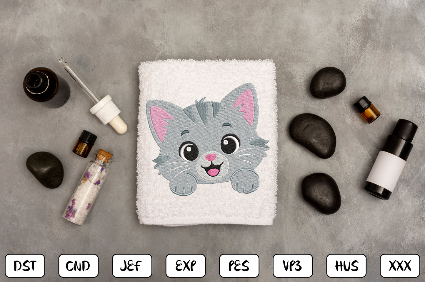 Cute Kitten Peeking Embroidery Design, Adorable Cat Face Machine Embroidery Pattern, Kawaii Gray Kitten Embroidery Design