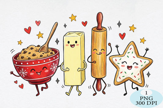 Cute Christmas Baking Friends PNG