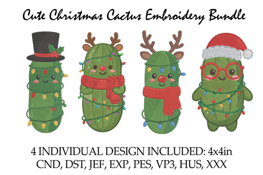 Cute Christmas Cactus Embroidery