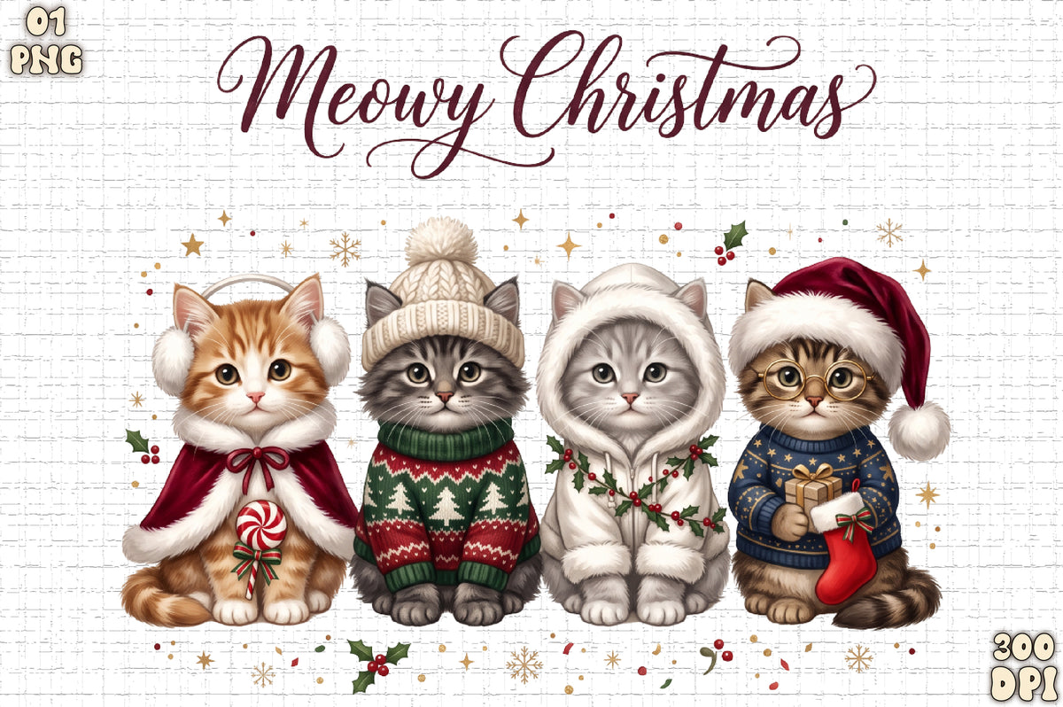 Cute Christmas Cats PNG