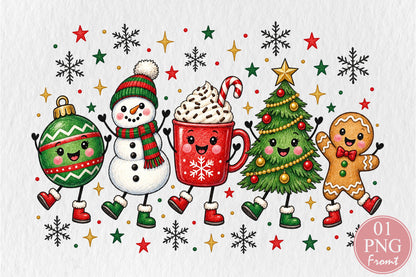 Cute Christmas Characters PNG Ornament Snowman Cocoa Tree Gingerbread Sublimation