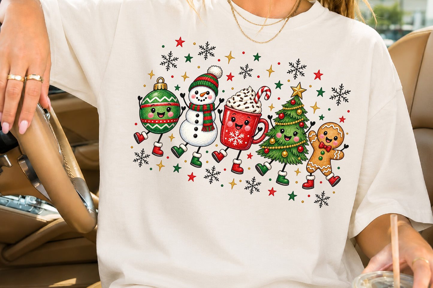 Cute Christmas Characters PNG Ornament Snowman Cocoa Tree Gingerbread Sublimation