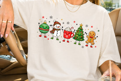 Cute Christmas Characters Doodle PNG Ornament Snowman Cocoa Tree Gingerbread Sublimation