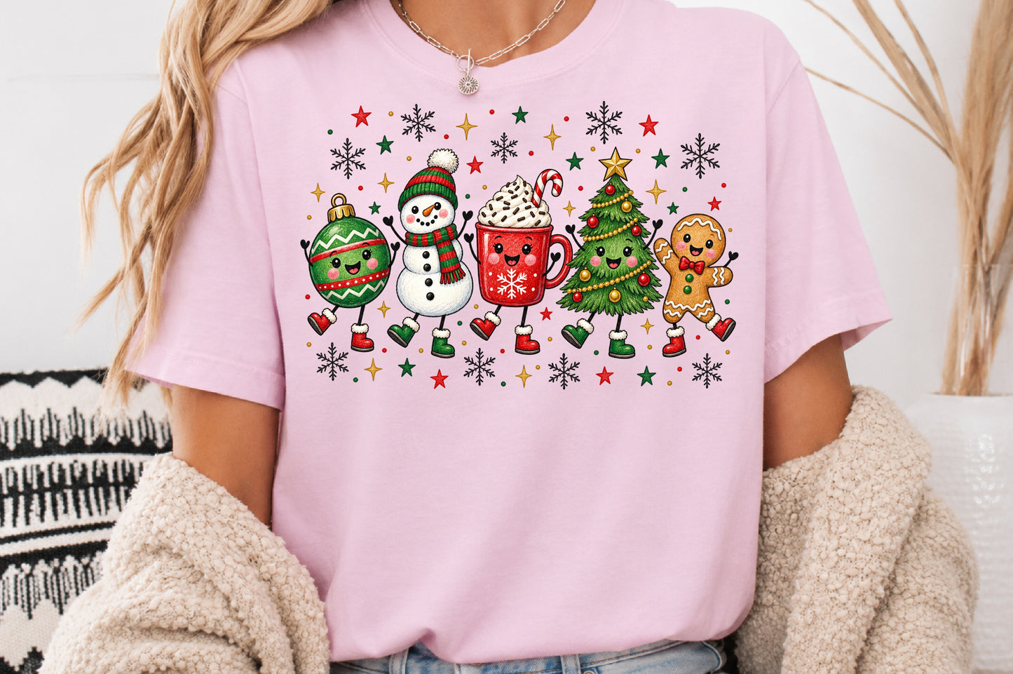 Cute Christmas Characters PNG Ornament Snowman Cocoa Tree Gingerbread Sublimation