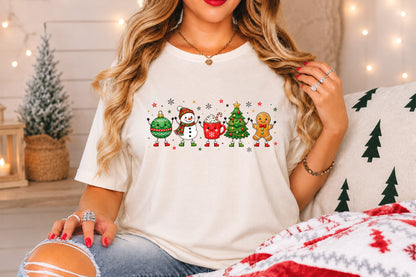 Cute Christmas Characters Doodle PNG Ornament Snowman Cocoa Tree Gingerbread Sublimation