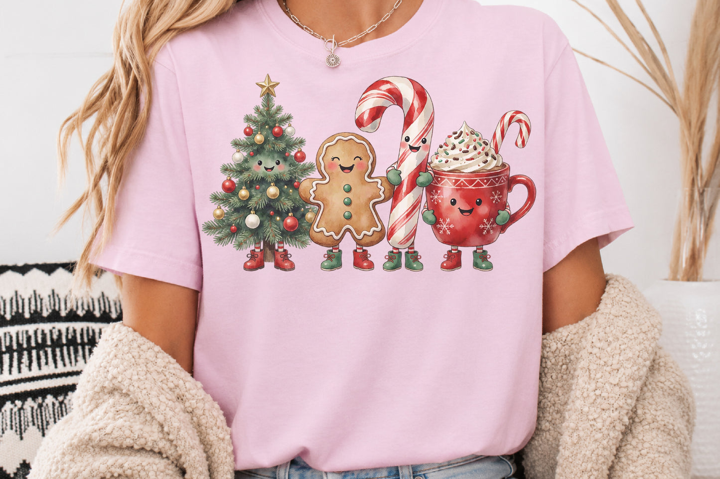Cute Christmas Characters PNG Tree Gingerbread Candy Cane Hot Cocoa Sublimation