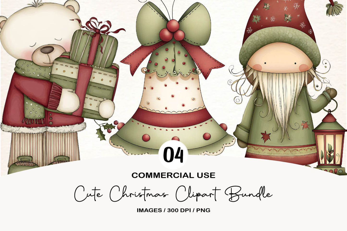Cute Christmas Clipart Bundle | Watercolor Holiday PNG Bundle | Adorable Christmas Clipart