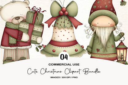 Cute Christmas Clipart Bundle | Watercolor Holiday PNG Bundle | Adorable Christmas Clipart