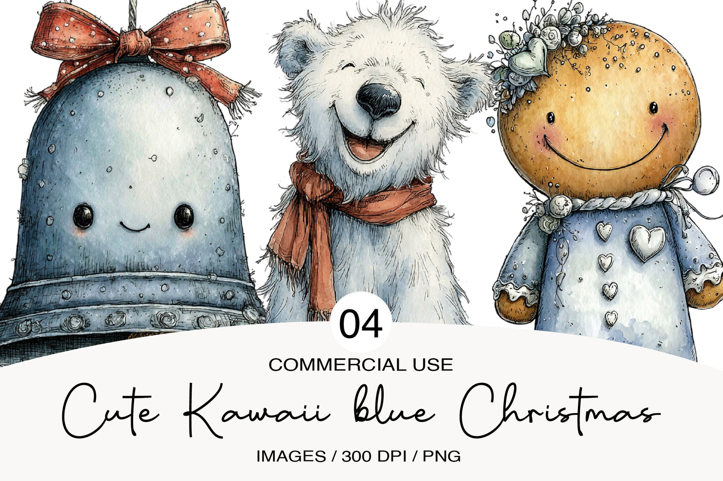 Cute Kawaii Blue Christmas Clipart PNG