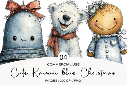 Cute Kawaii Blue Christmas Clipart PNG