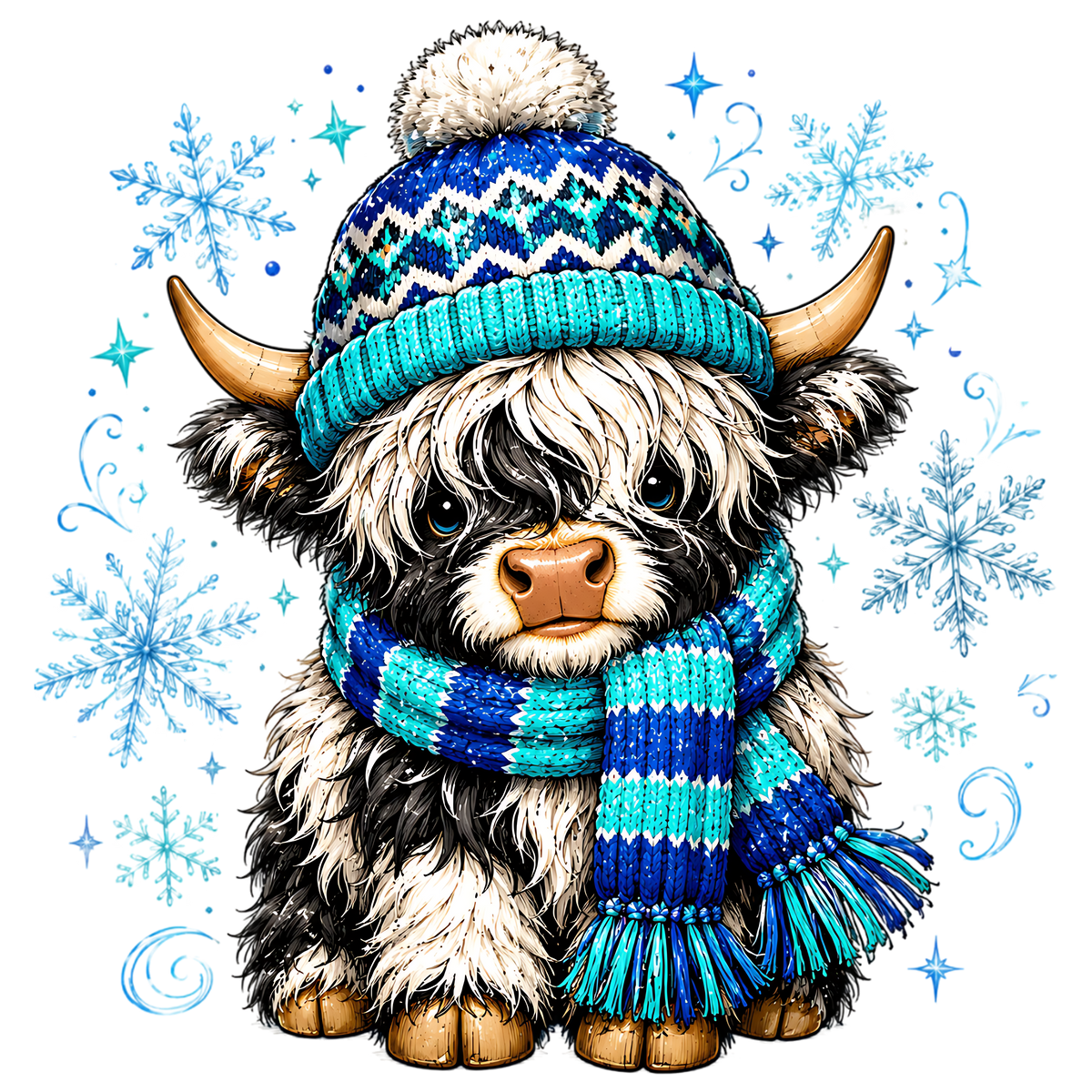Cute Highland Cow Christmas Winter PNG