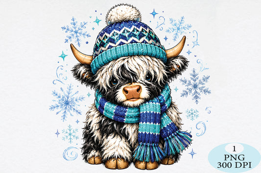 Cute Highland Cow Christmas Winter PNG