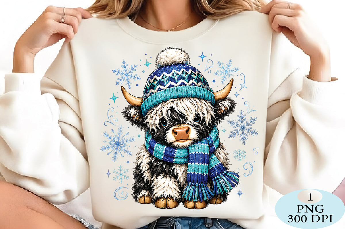 Cute Highland Cow Christmas Winter PNG